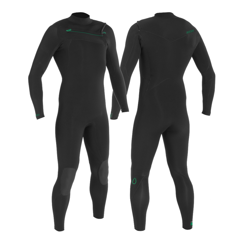 MDNS SURF - Men's Eco Friendly Wetsuits - Puure Yulex - 5/4/3 Chest Zip Steamer - Black/Green