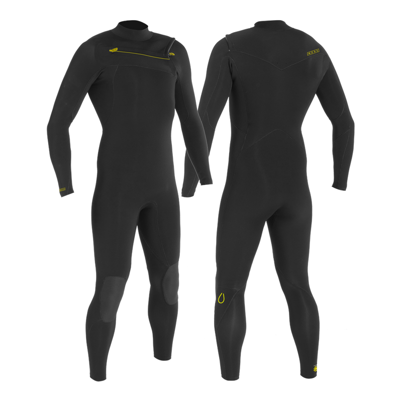 MDNS SURF - Men's Eco Friendly Wetsuits - Puure Yulex - 3/2 Chest Zip Steamer - Black/Yellow