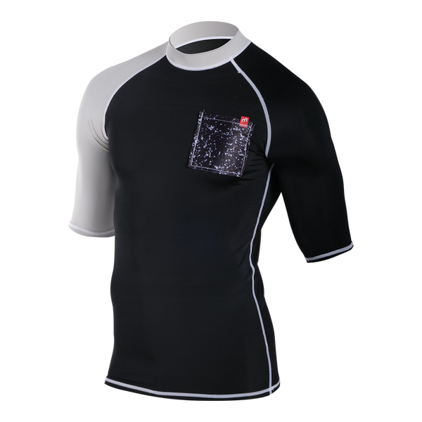 MDNS SURF - Rashvest - Fashion Short Sleeves - Black/Grey W/Printed Pocket - 92% Nylon - 8% Spandex - SPF 50+ UV Protection