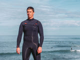 MDNS SURF - Men's Eco Friendly Wetsuits - Puure Yulex - 4/3 Chest Zip Steamer - Black/Red