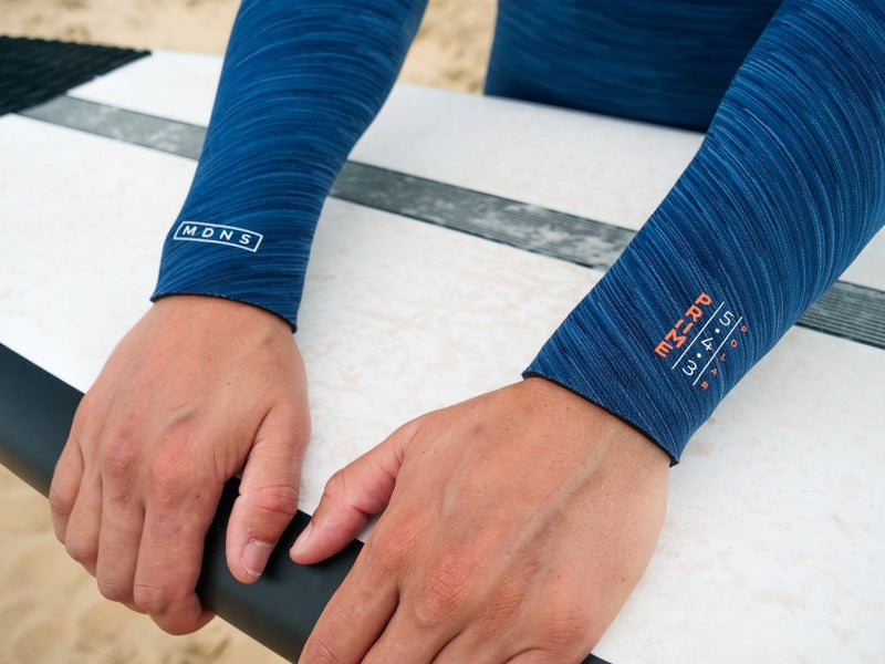 MDNS SURF - Men's Superstretch Wetsuits - Priime S-Foam - 5/4/3 Polar Chest Zip Steamer - Heather Iodine/Orange - 100% Superstretch S-Foam - Wrist Neoprene