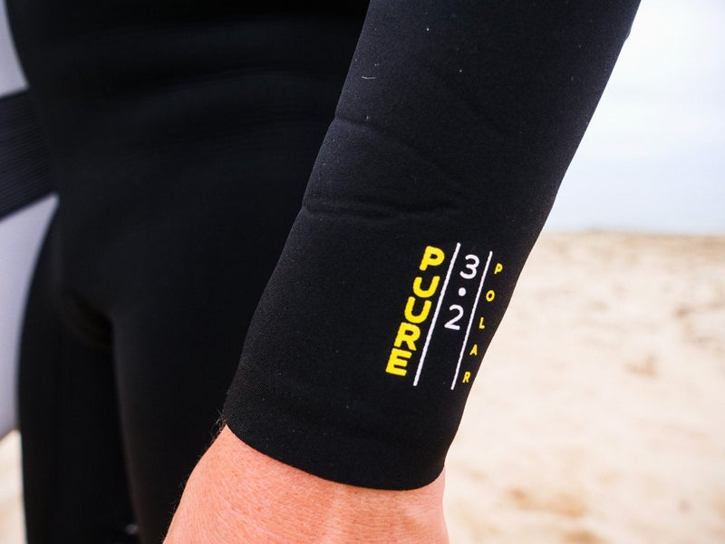 MDNS SURF - Men's Eco Friendly Wetsuits - Puure Yulex - 3/2 Chest Zip Steamer - Black/Yellow - Wrist Neoprene