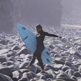 MDNS SURF - Women's Eco Friendly Wetsuits - Puure Yulex - 3/2 Chest Zip Steamer - Black/Yellow - Ride on the beach, Basque Country