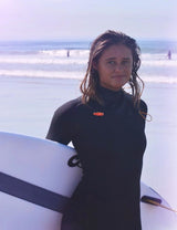 MDNS SURF - Women's Eco Friendly Wetsuits - Puure Yulex - 4/3 Chest Zip Steamer - Black/Red - Ride on the beach, Basque Country