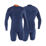 MDNS SURF - Men's Superstretch Wetsuits - Priime S-Foam - 2/2 Chest Zip Long Sleeves Shorty - Heather Iodine/Orange - 100% Superstretch S-Foam