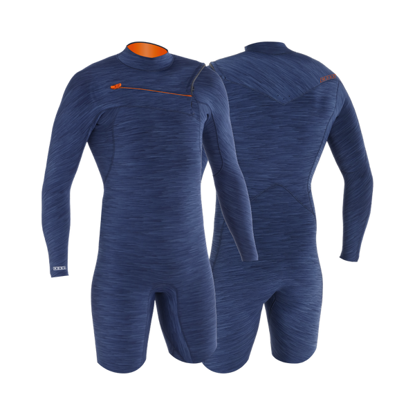 MDNS SURF - Men's Superstretch Wetsuits - Priime S-Foam - 2/2 Chest Zip Long Sleeves Shorty - Heather Iodine/Orange - 100% Superstretch S-Foam