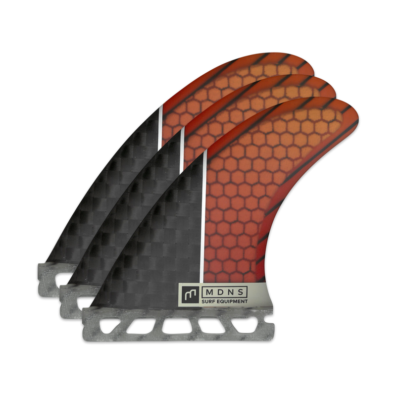 MDNS SURF - Fins - Control Large - 5.0" - Grad Orange/Red - Carbon Honeycomb - FX1