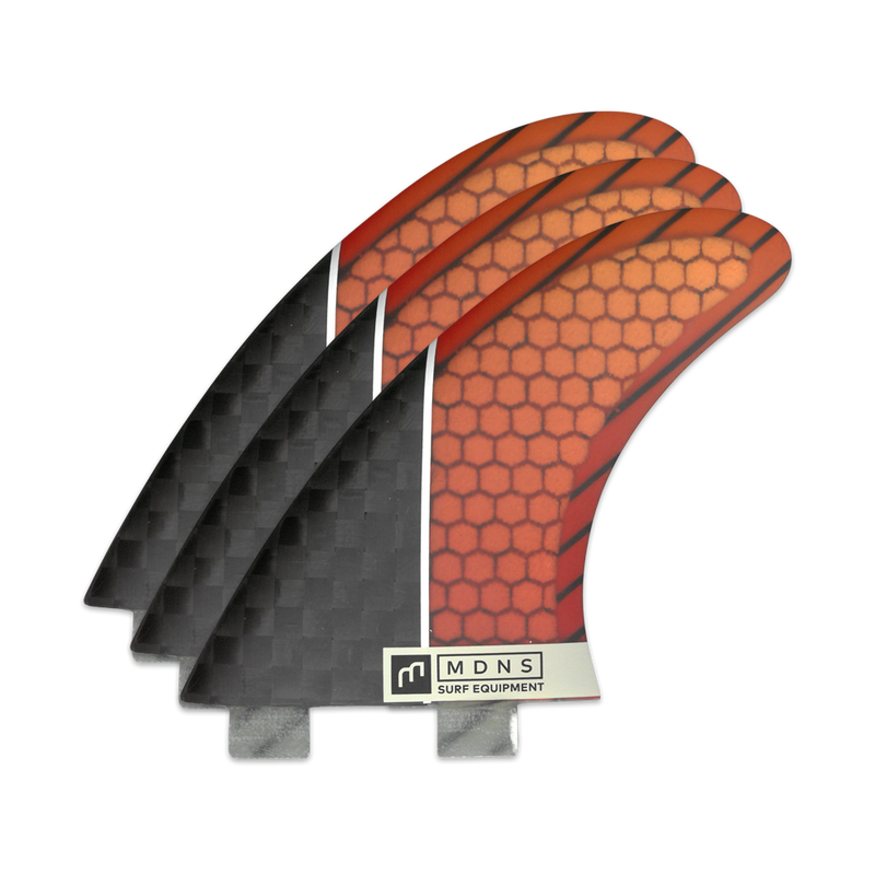 MDNS SURF - Fins - Control Large - 5.0" - Grad Orange/Red - Carbon Honeycomb - FX2