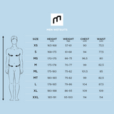 MDNS SURF Size Chart - Men's Superstretch Wetsuits - Priime S-Foam - 2/2 Chest Zip Long Sleeves Shorty - 100% Superstretch S-Foam