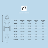 MDNS SURF Size Chart - Women's Eco Friendly Wetsuits - Puure Yulex - 2/2 Chest Zip Steamer - Black/Blue