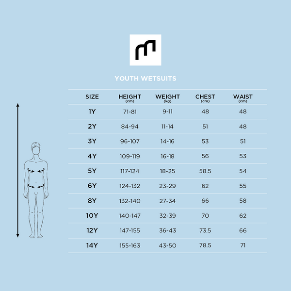 MDNS SURF Size Chart - Youth's Wetsuits - Pioneer CR-Foam - 4/3 Back Zip Steamer Girl - Navy/Pink