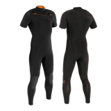 MDNS SURF - Men's Superstretch Wetsuits - Priime S-Foam - 2/2 Chest Zip Short Sleeves GBS Steamer - Black/Orange - 100% Superstretch S-Foam