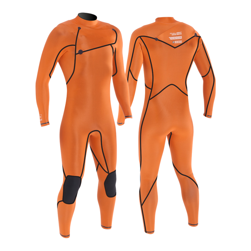 MDNS SURF - Men's Superstretch Wetsuits - Priime S-Foam - 4/3 Chest Zip Steamer - Heather Iodine/Orange - 100% Superstretch S-Foam