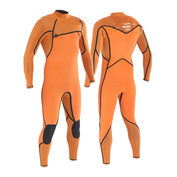MDNS SURF - Men's Superstretch Wetsuits - Priime S-Foam - 5/4/3 Polar Chest Zip Steamer - Heather Iodine/Orange - 100% Superstretch S-Foam