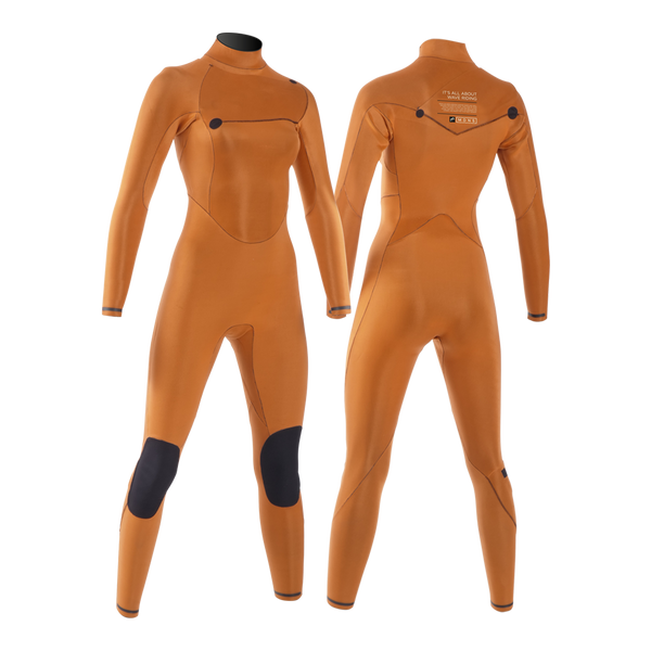 MDNS SURF - Women’s Superstretch Wetsuits - Priime S-Foam - 3/2 Chest Zip Steamer - Black/Orange - 100% Superstretch S-Foam