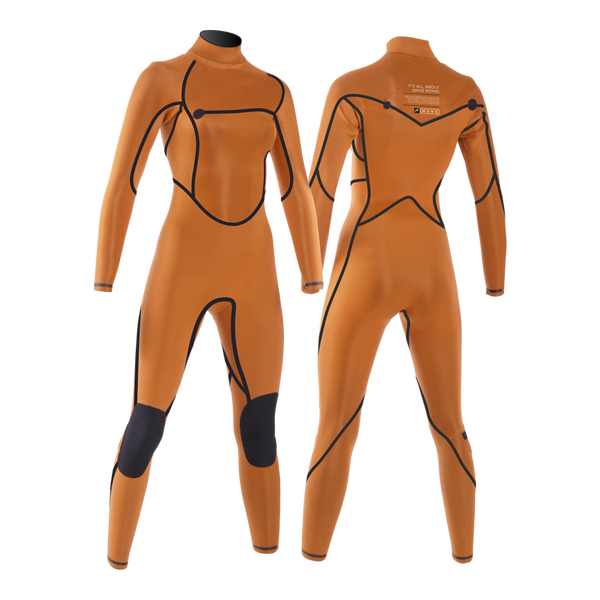 MDNS SURF - Women’s Superstretch Wetsuits - Priime S-Foam - 4/3 Chest Zip Steamer - Black/Orange - 100% Superstretch S-Foam