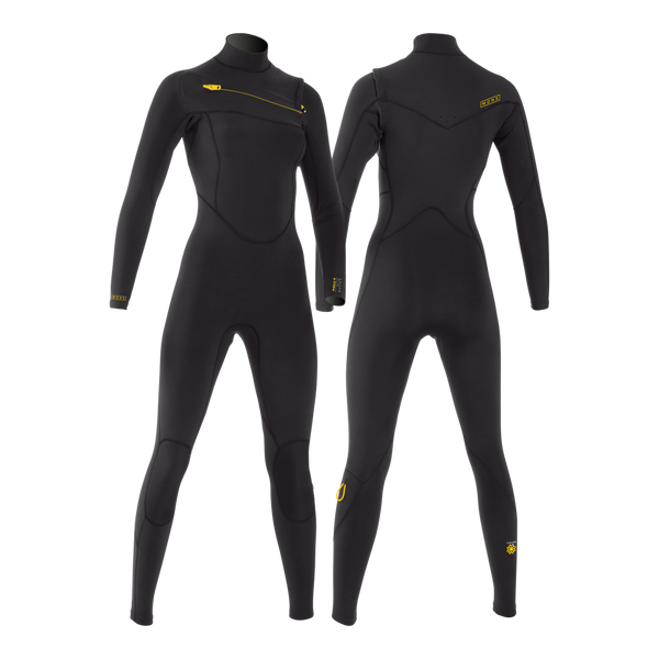 MDNS SURF - Women's Eco Friendly Wetsuits - Puure Yulex - 3/2 Chest Zip Steamer - Black/Yellow