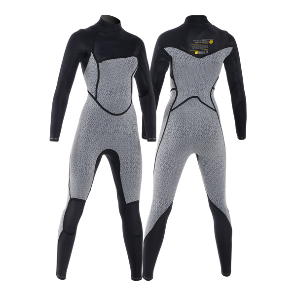 MDNS SURF - Women's Eco Friendly Wetsuits - Puure Yulex - 3/2 Chest Zip Steamer - Black/Yellow