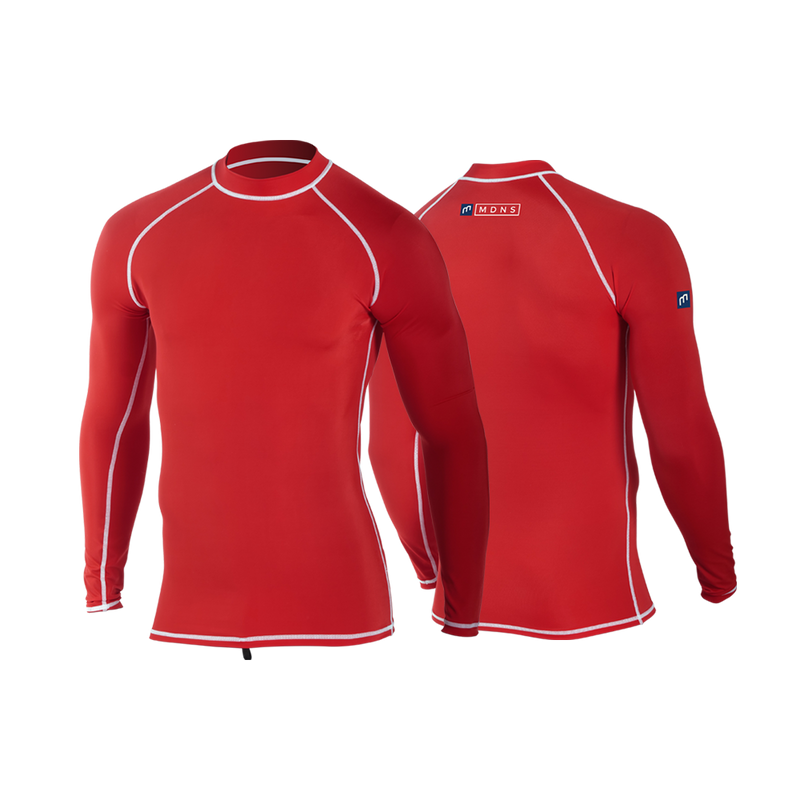 MDNS SURF - Rashvest - Colorblock Long Sleeves Adult - Red - 92% Nylon - 8% Spandex - SPF 50+ UV Protection
