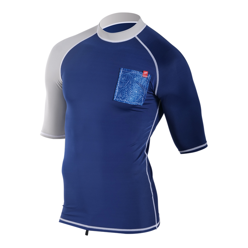 MDNS SURF - Rashvest - Fashion Short Sleeves - Navy/Grey W/Printed Pocket - 92% Nylon - 8% Spandex - SPF 50+ UV Protection
